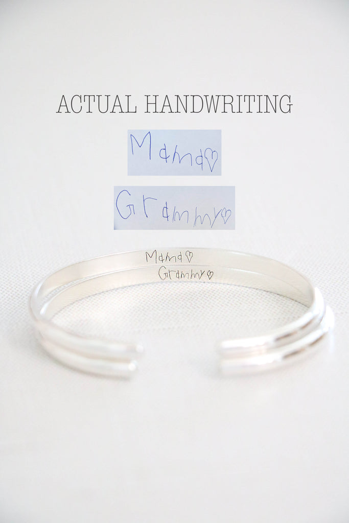 handwriting cuff bracelet silver gold