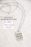 handwriting rectangle necklace { silver + gold }