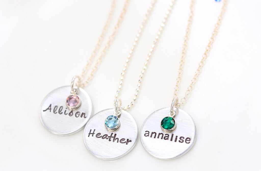 single drop necklace with mini birthstone {sterling silver}