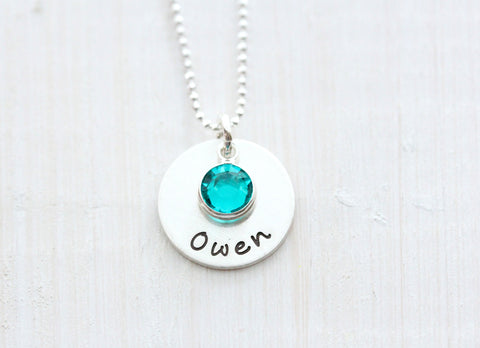 single drop necklace with large birthstone {silver + gold}