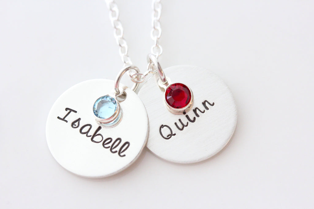 double drop necklace with mini birthstone {sterling silver}