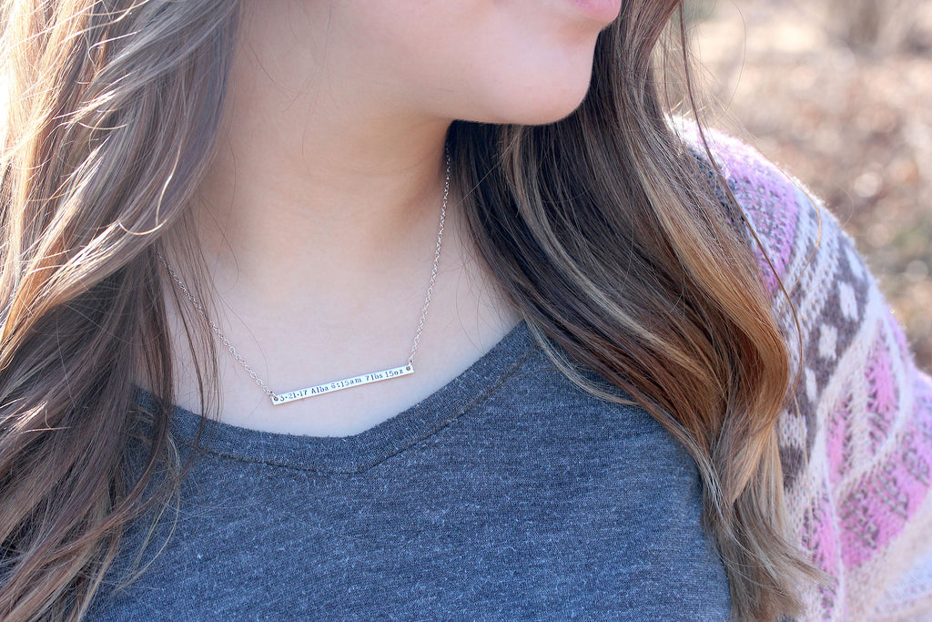 birth stat bar necklace sterling silver