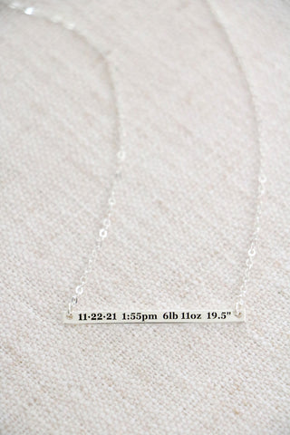 birth stat bar necklace {sterling silver}