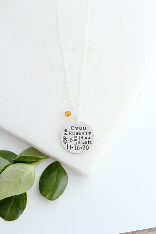 birth stat necklace {sterling silver}