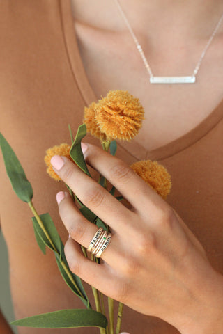 name ring + birthstone ring {sterling silver}