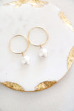 coin pearl hoops { sliver + gold }