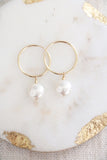 coin pearl hoops { sliver + gold }