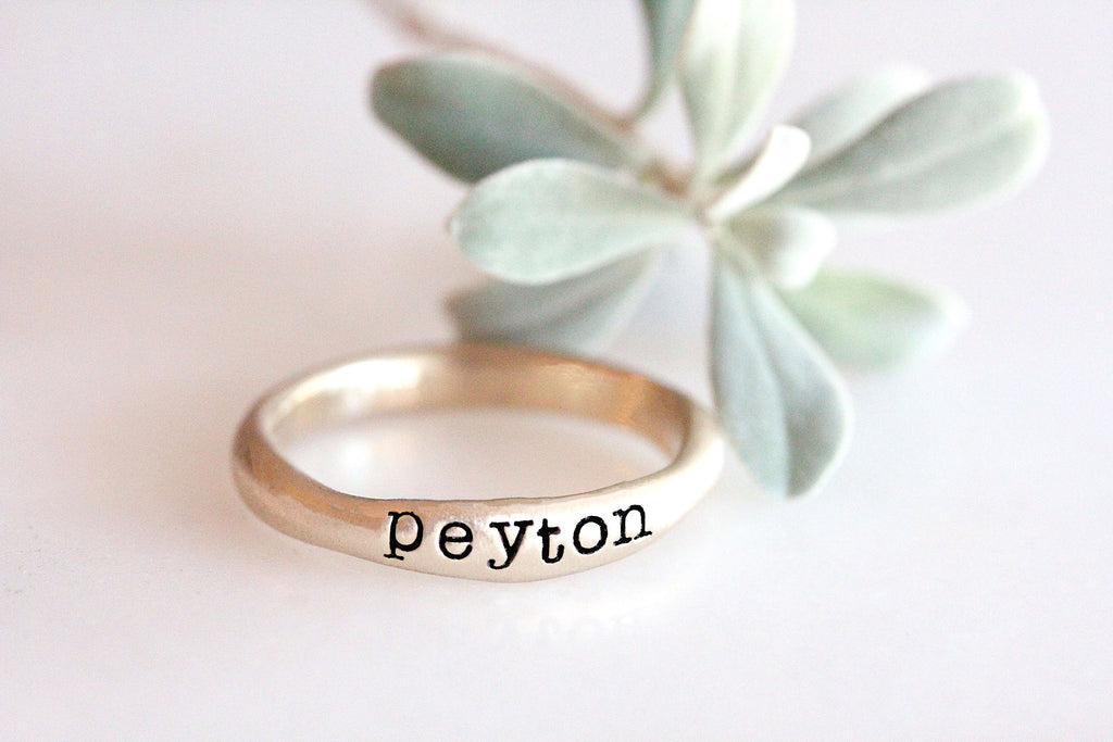 stackable name rings 10K yellow gold