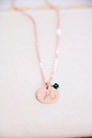 wrapped birthstone + disc necklace {yellow + rose gold}