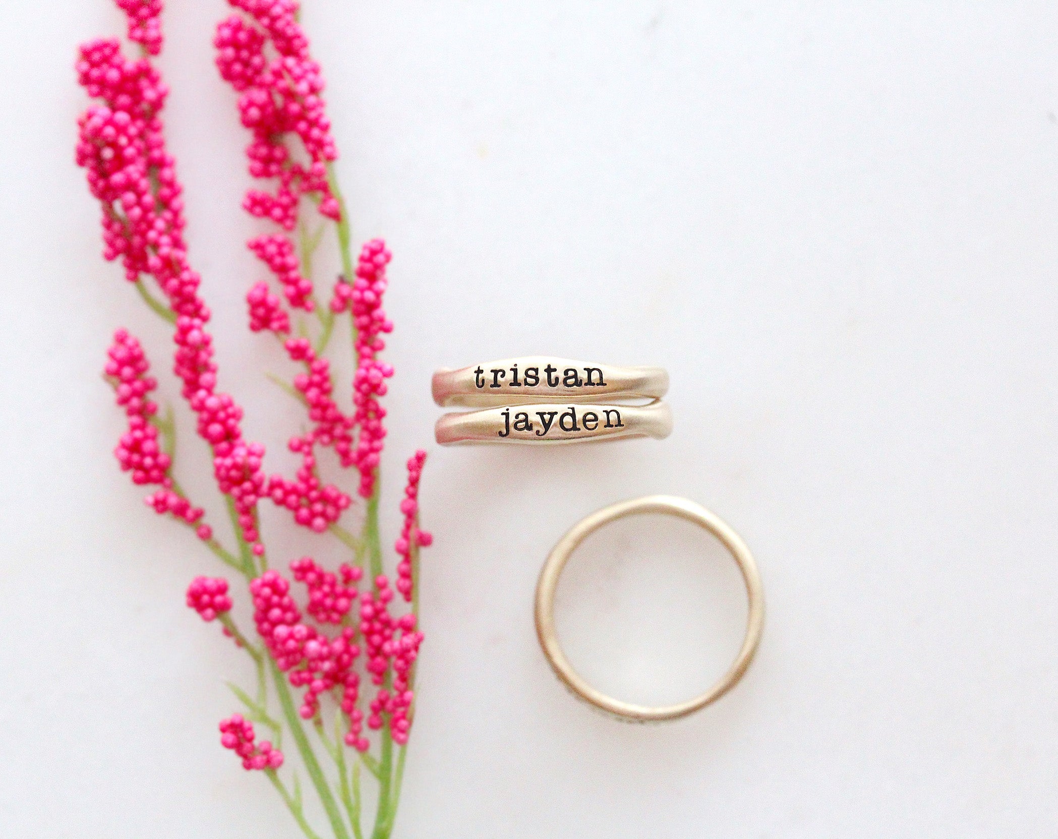 Stackable name rings rose gold sales