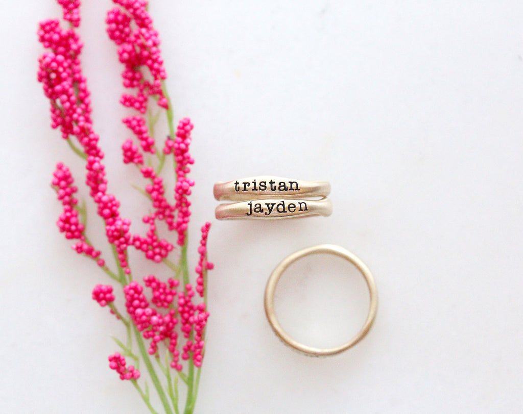 Gold stackable name best sale rings