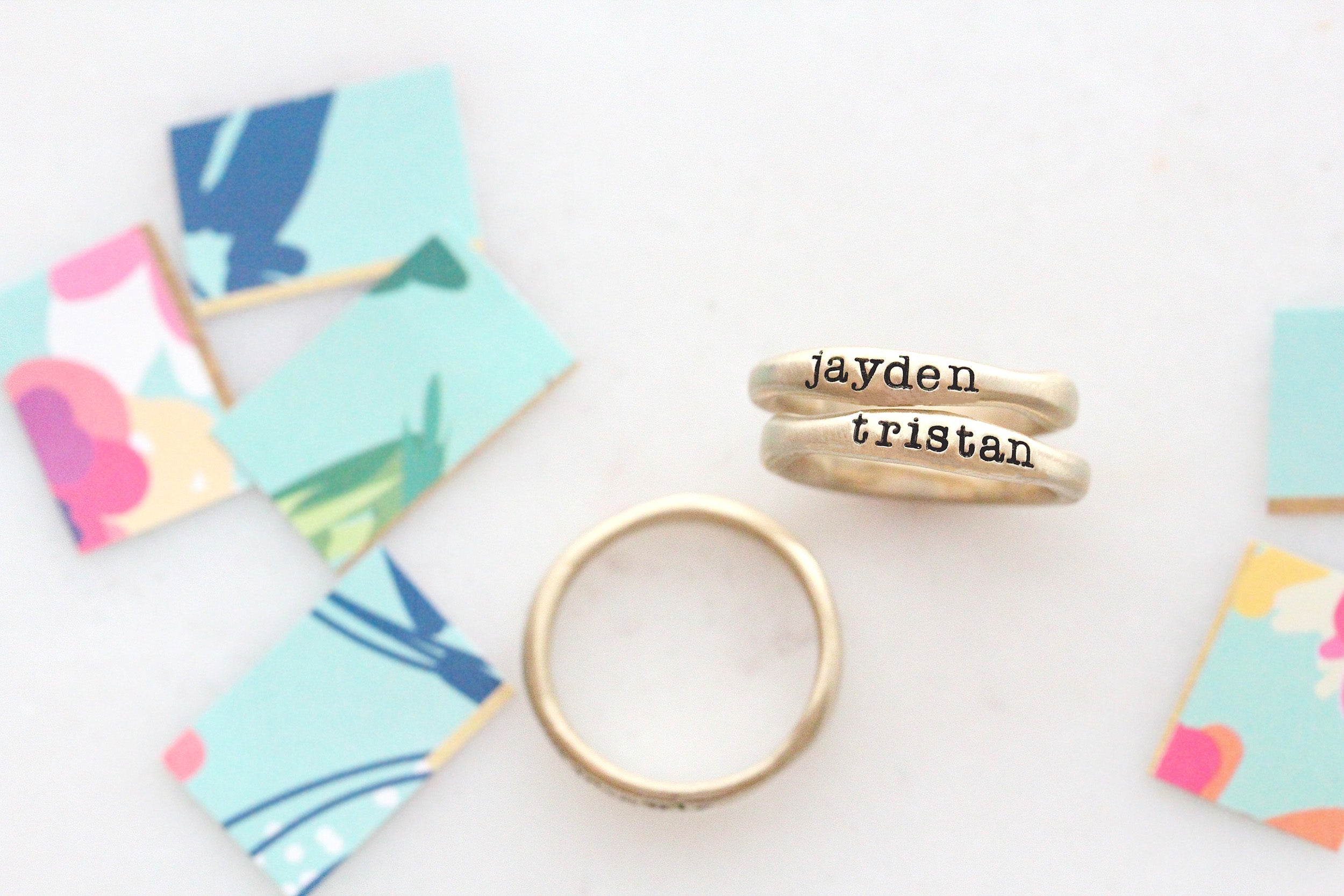 stackable name rings 10K yellow gold
