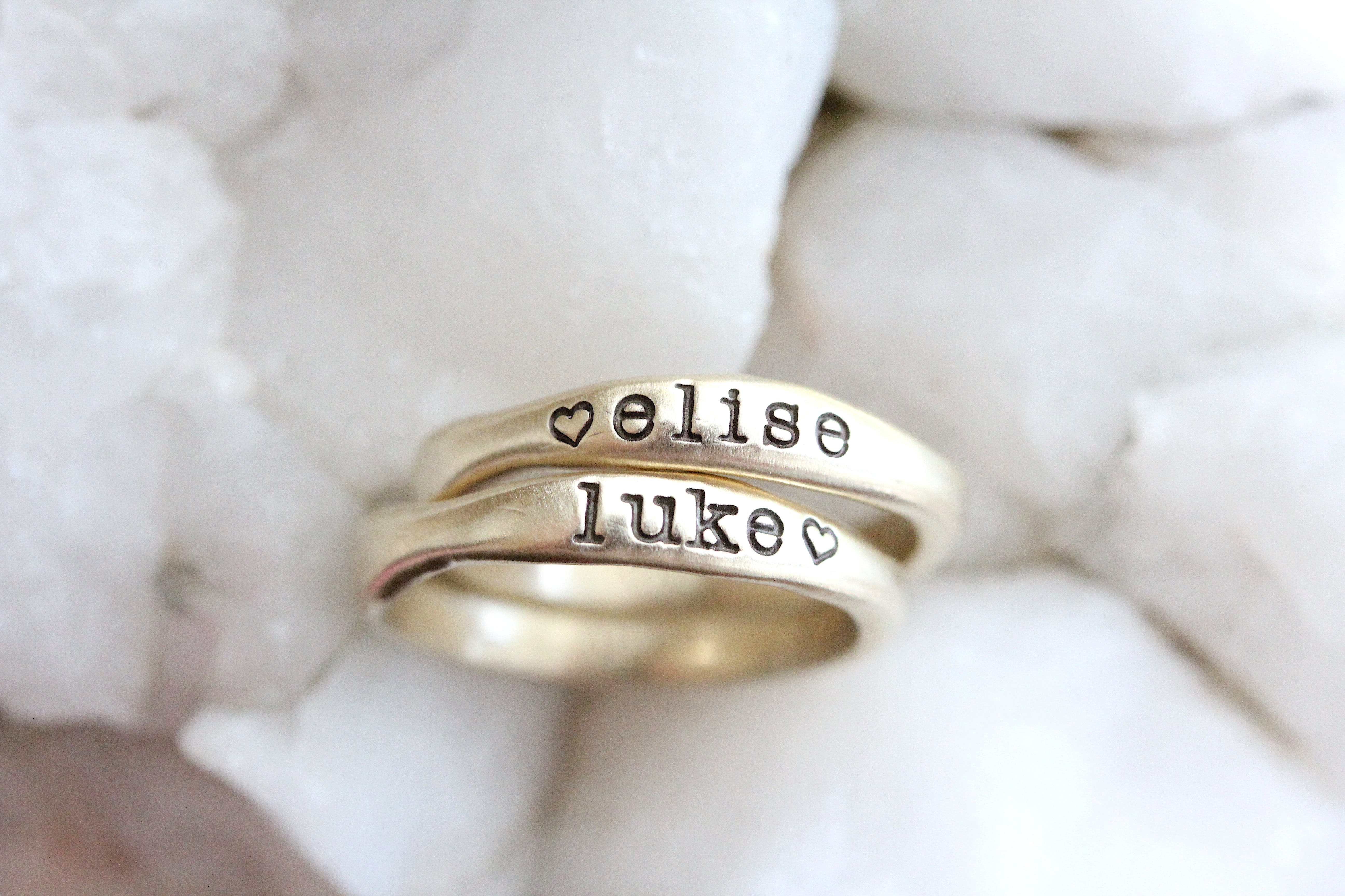 stackable name rings 10K rose gold