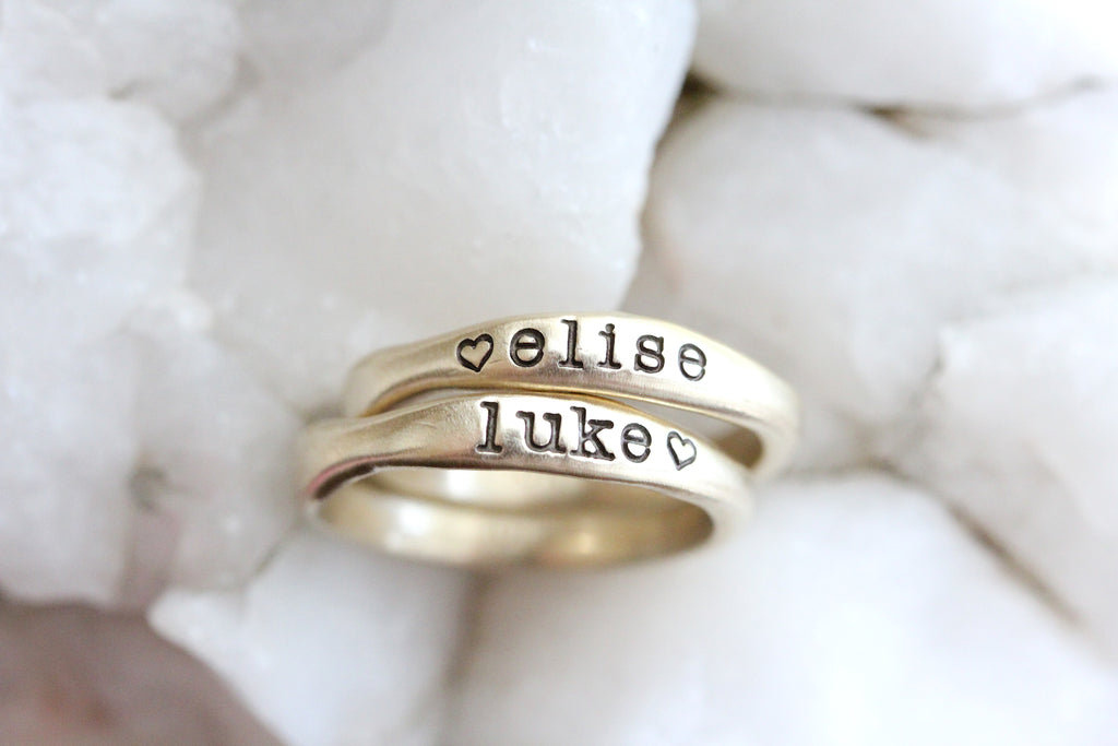 Stackable name shop rings rose gold