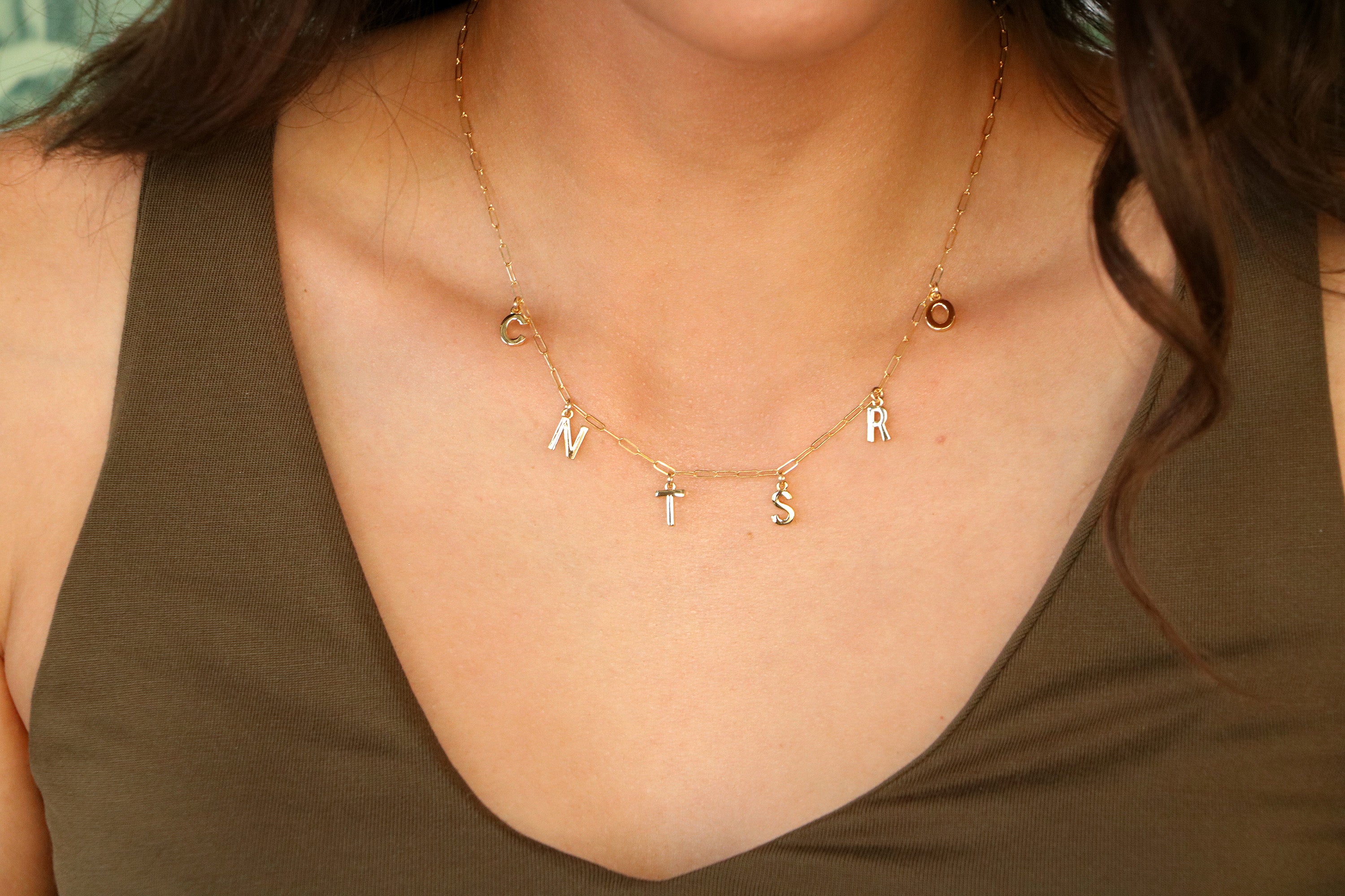 letter charm necklace gold silver