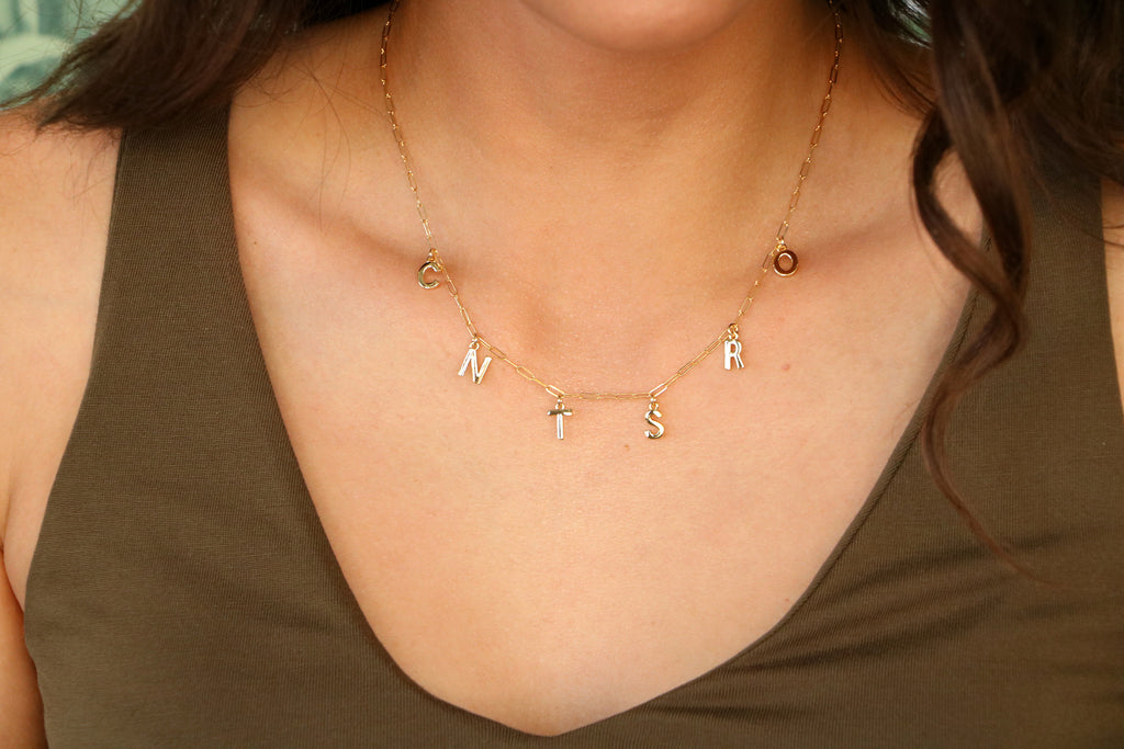 letter charm necklace gold silver