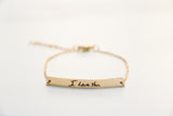 handwriting bar bracelet { silver + gold }