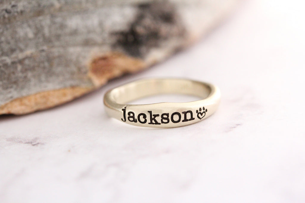 Name printed gold store rings