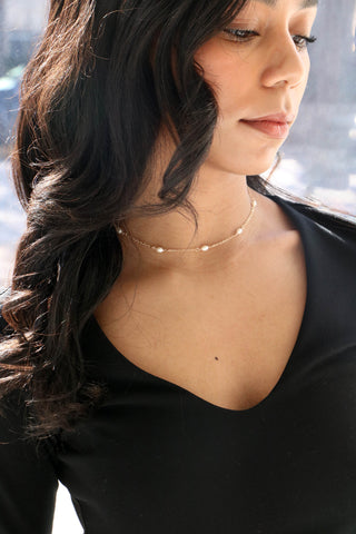 pearl choker { silver + gold }