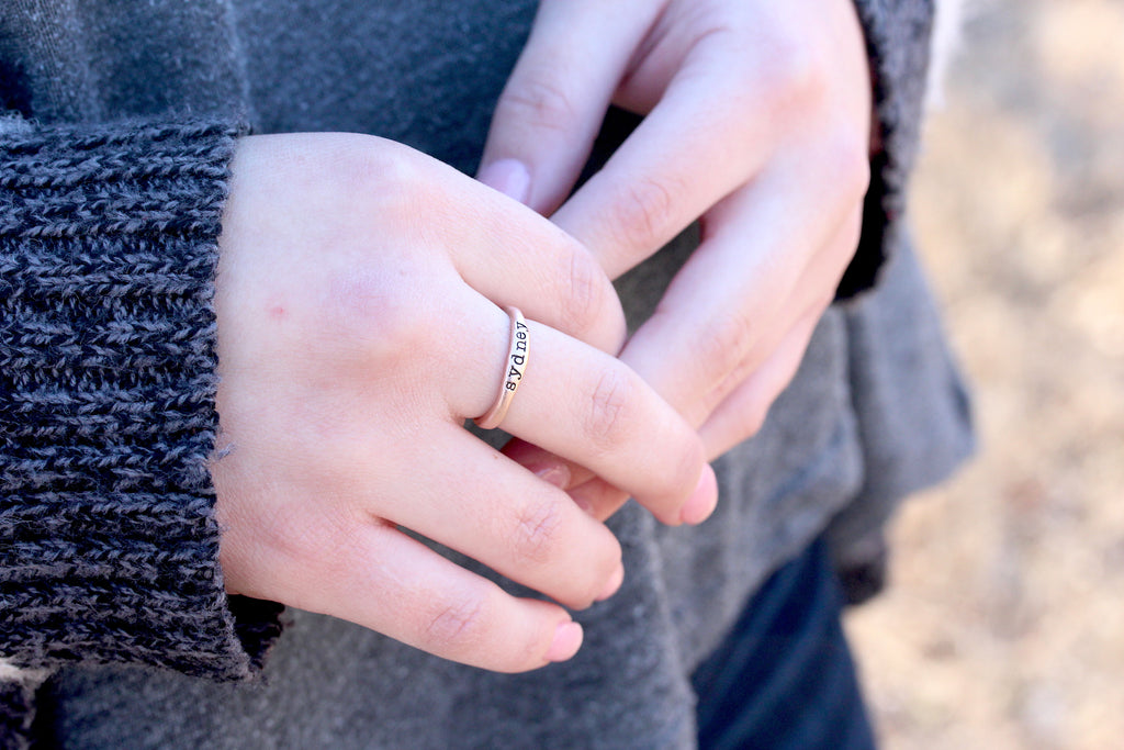 stackable name rings 10K rose gold