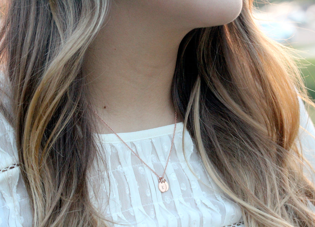 tiny initials necklace rose gold