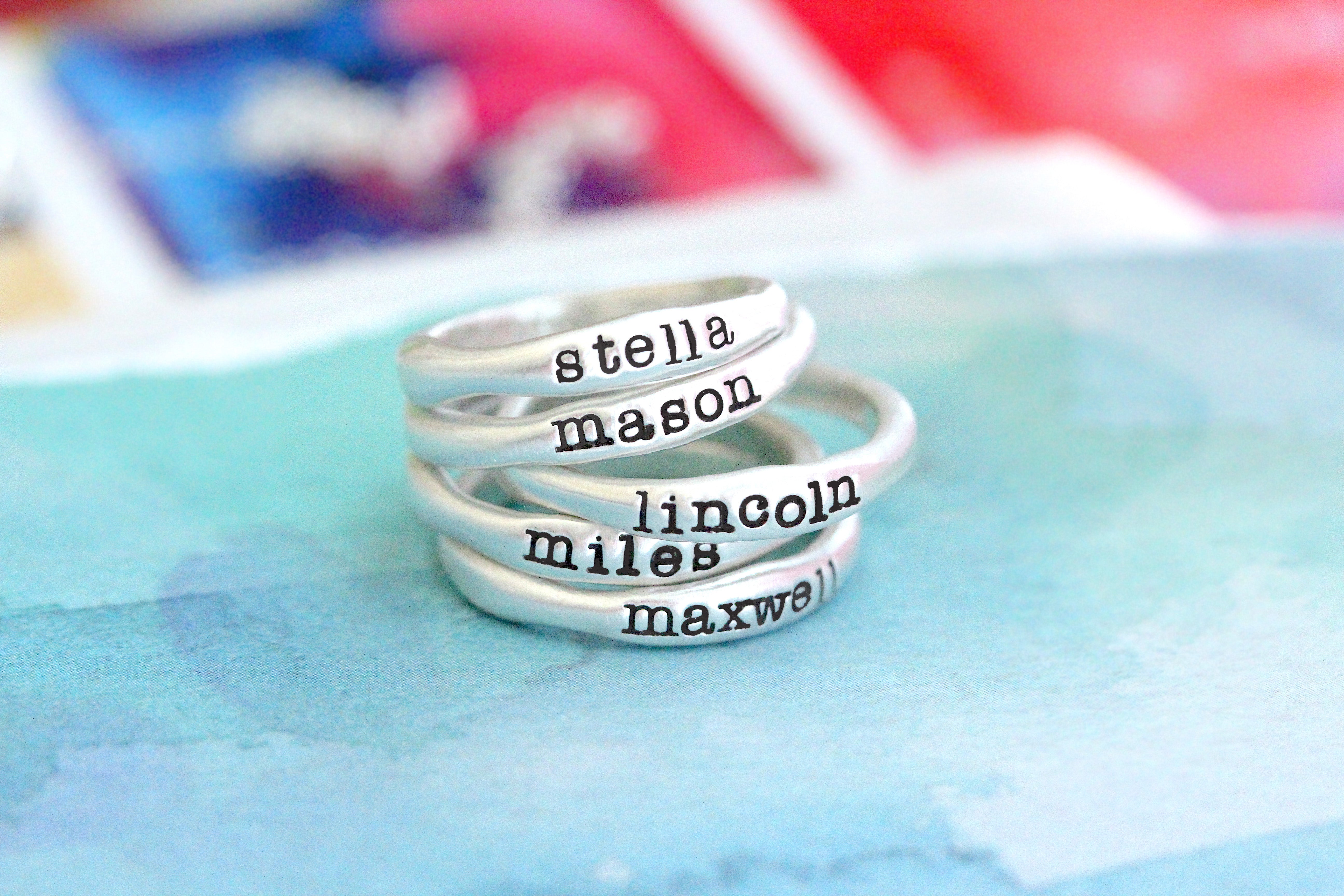 stacking name rings sterling silver Chic Mama Jewelry