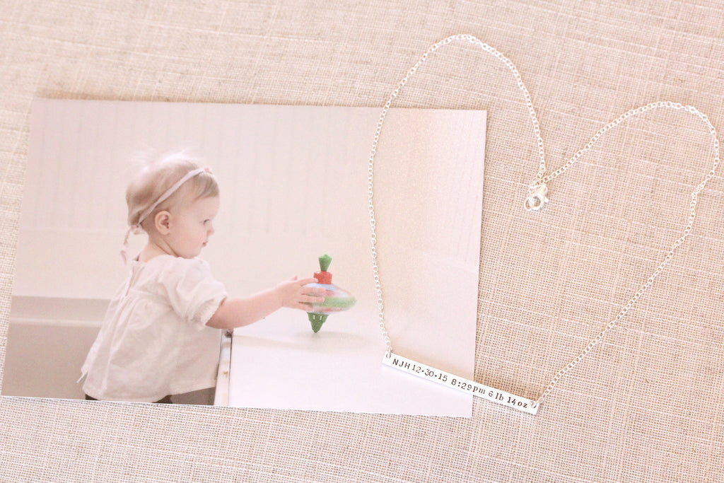 birth stat bar necklace sterling silver