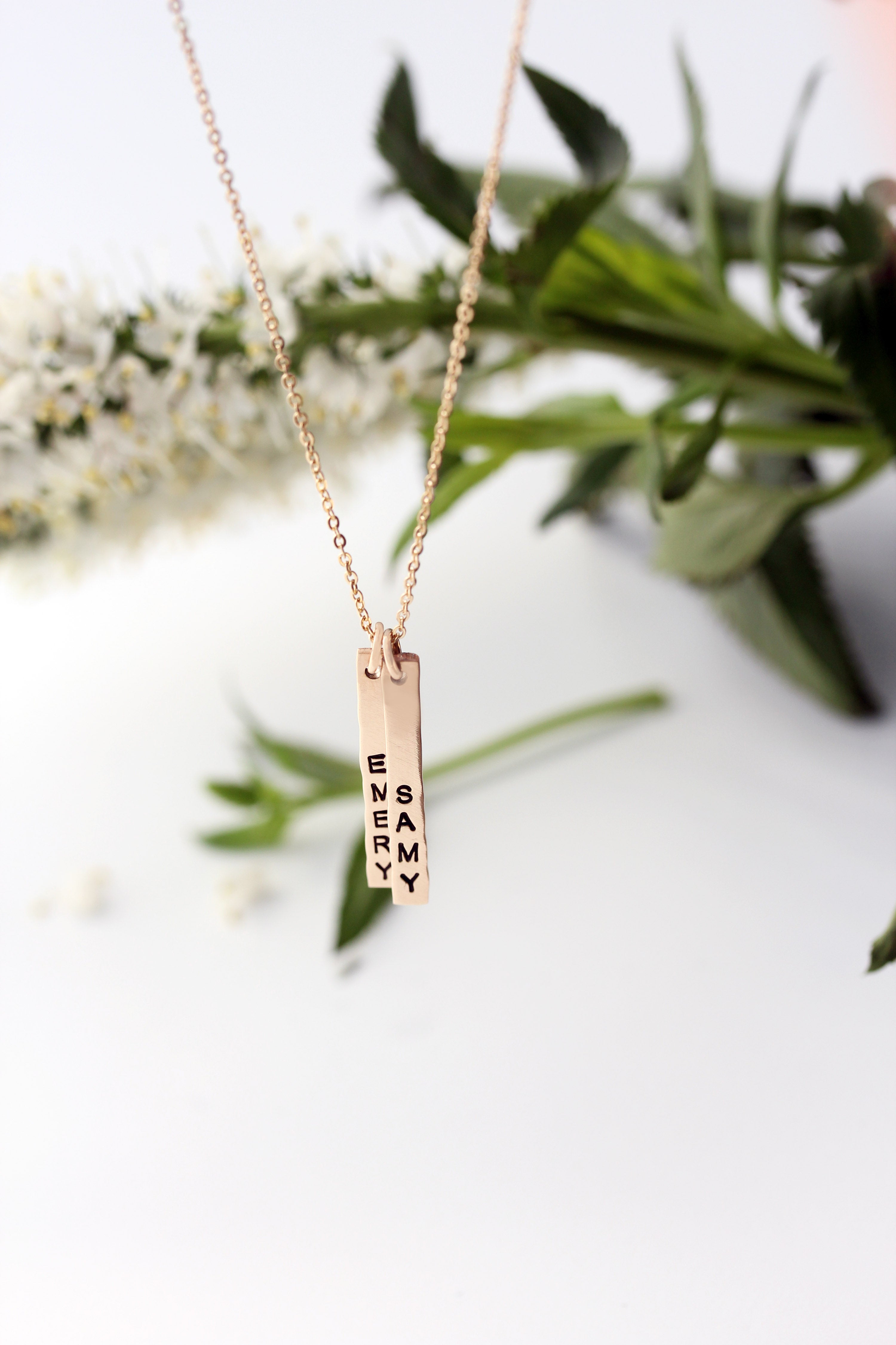 Personalized vertical bar necklace silver store